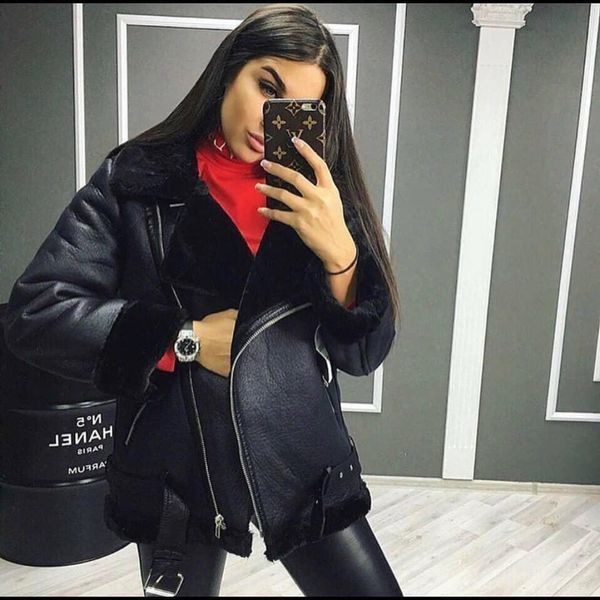 Жіноча чорна дублянка авіатор у стилі Зара 4 фото