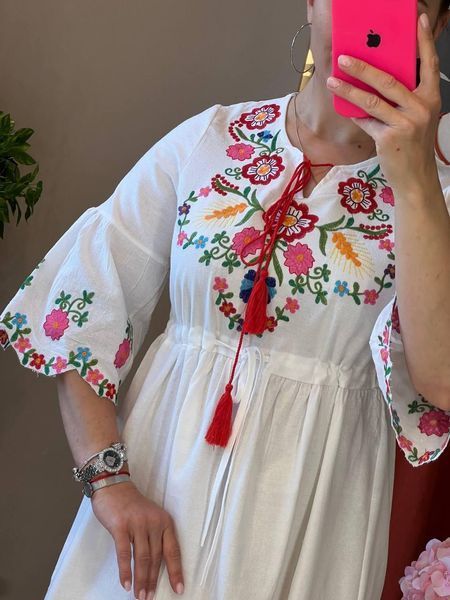 Жіноча лляна сукня вишиванка в довжині міді 978 фото